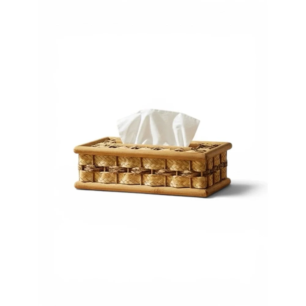 Vintage‎ Wicker Rattan Tissue Box Cover Boho Coastal Bathroom Decor MCM